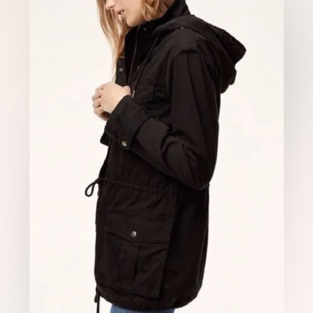 Aritzia Talula Trooper Cargo Hooded Utility Coat Jacket Parka in Black Size Extr - Picture 6 of 7